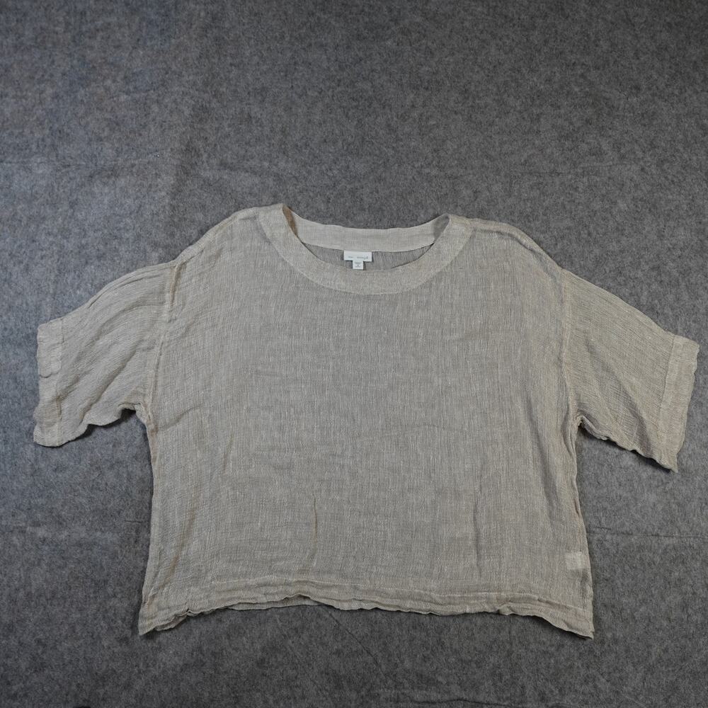 J.Jill Top Womens Medium Petite Linen Boxy Sheer Burlap Open Knit Beachy Coastal